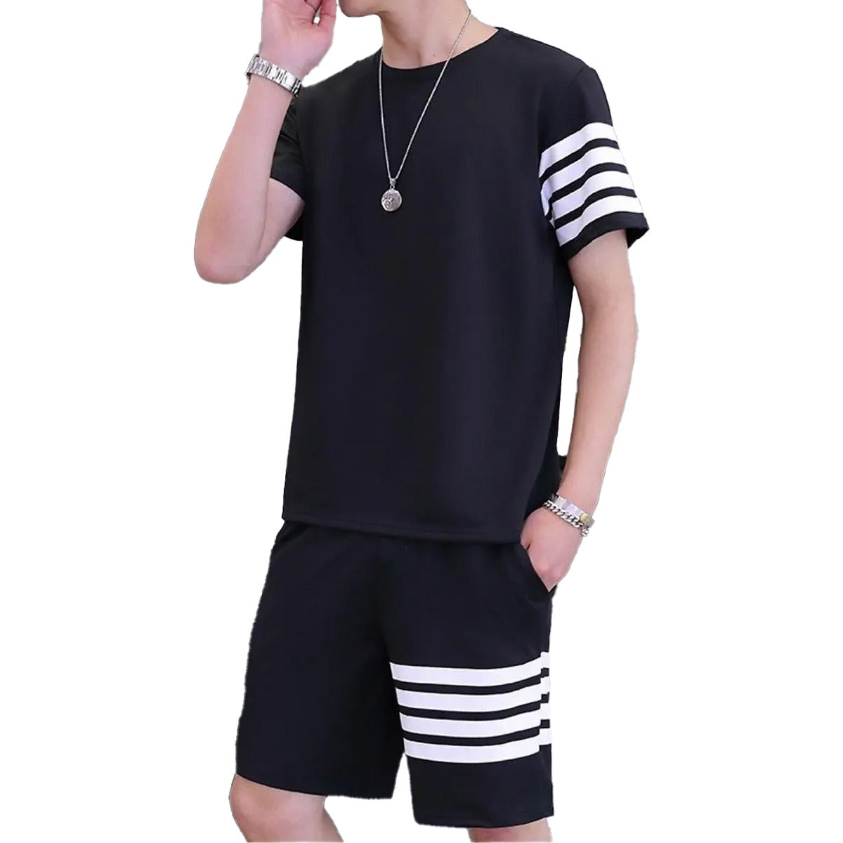 Black Color Trendy LINE Printed Tracksuit For Men